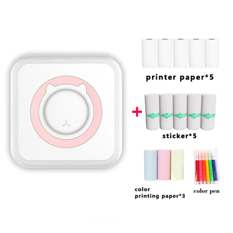 

Портативный мини-термопринтер с поддержкой беспроводной печати фотоэтикеток BT, заметок, неправильных вопросов, печать с USB-кабелем, принтер, портативный принтер