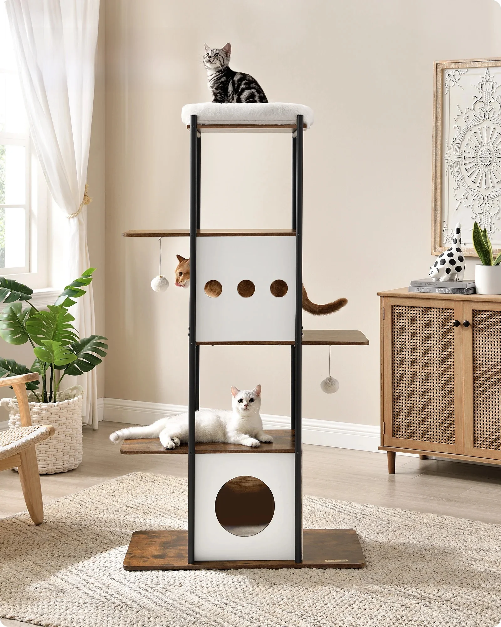 FEANDREA Kratzbaum, große Plattform Katzenturm mit Kratzmatte modern