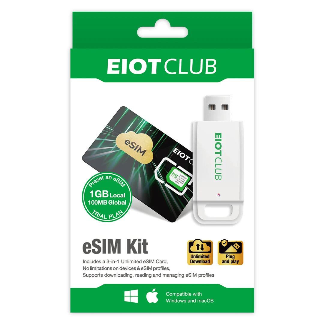 EIOTCLUB eSIM Kit - eSIM Card and eSIM Card Reader, Unlimited Download, Use in 200+ Countries, Ideal for Travel and Business