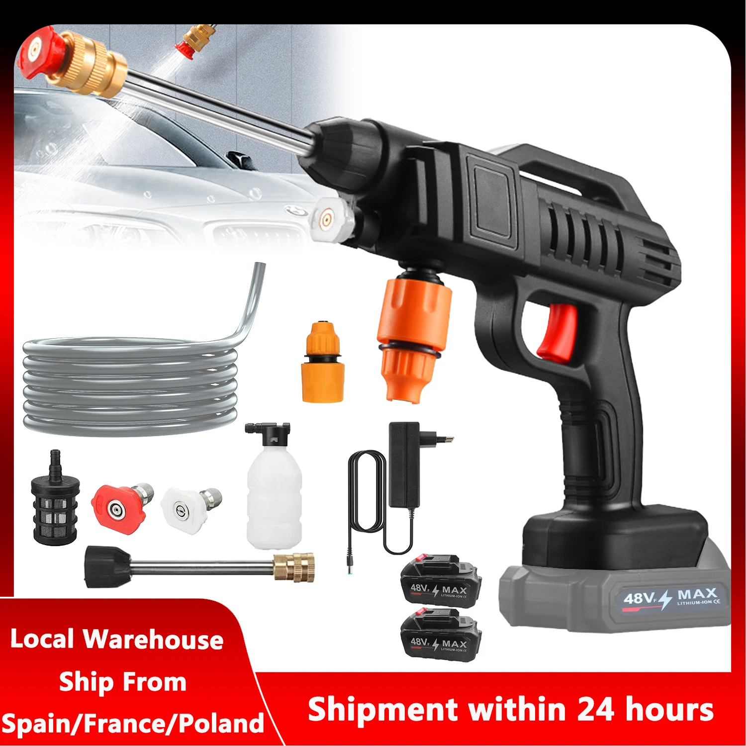 Nettoyeur haute pression sans fil 1500 W, pistolet à eau, machine à laver les voitures avec 2 batteries, outil de nettoyage haute pression