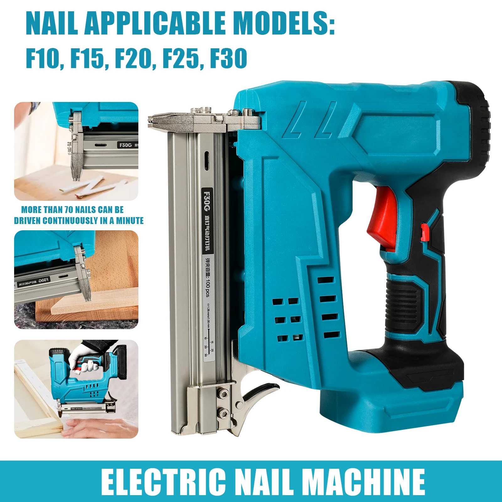 Kabelloser F30 Nagelpistole Elektrischer Möbel- und Tischler-Tacker Heftgerät Holzbearbeitungs-Elektrowerkzeug Heftpistole für Makita 18V Akku – Detail 9