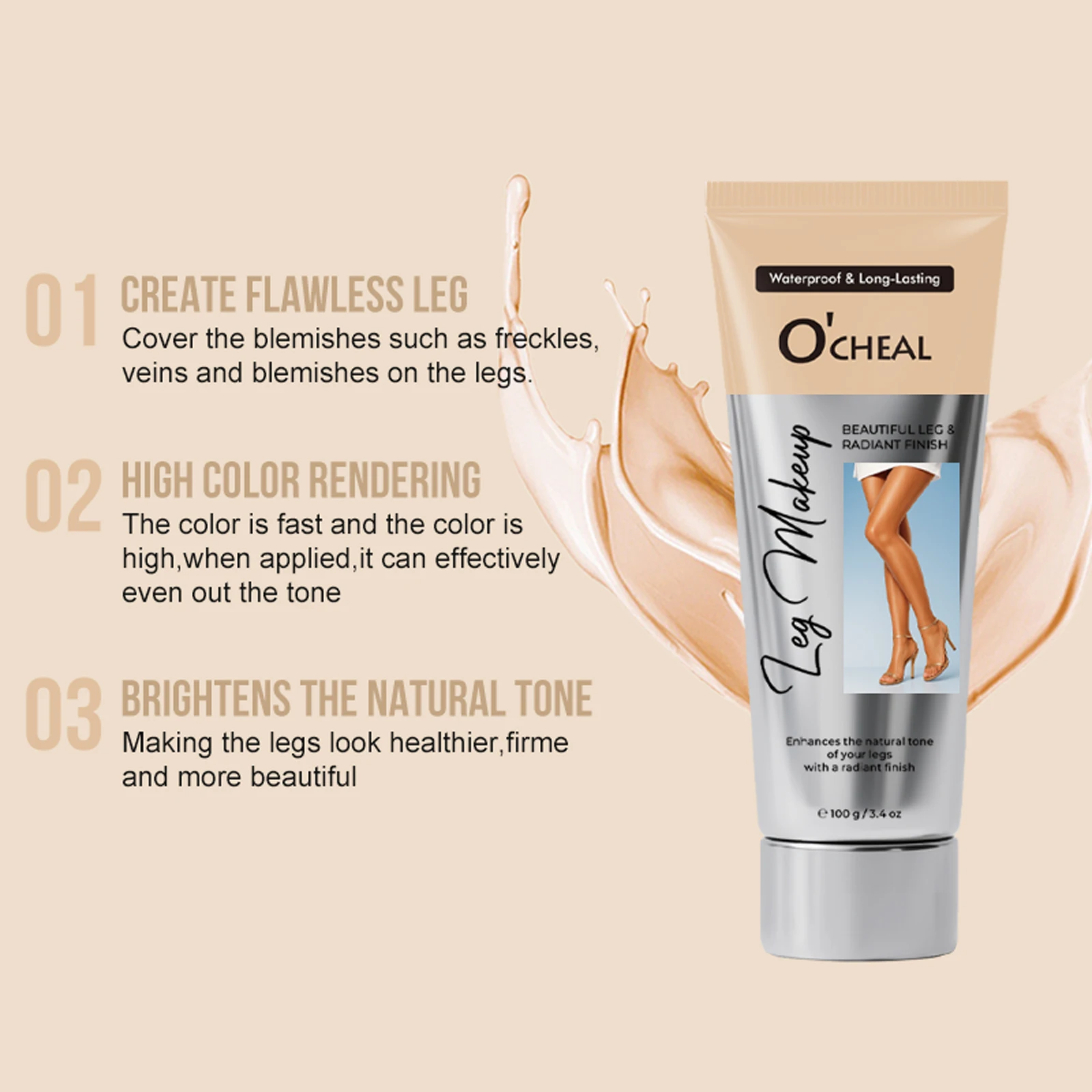 OCHEAL 100ml Beauty Leg Cream Makeup Body Coverage Long-lasting Waterproof Concealer Skin Tone Wheat Tan Brown Liquid Foundation