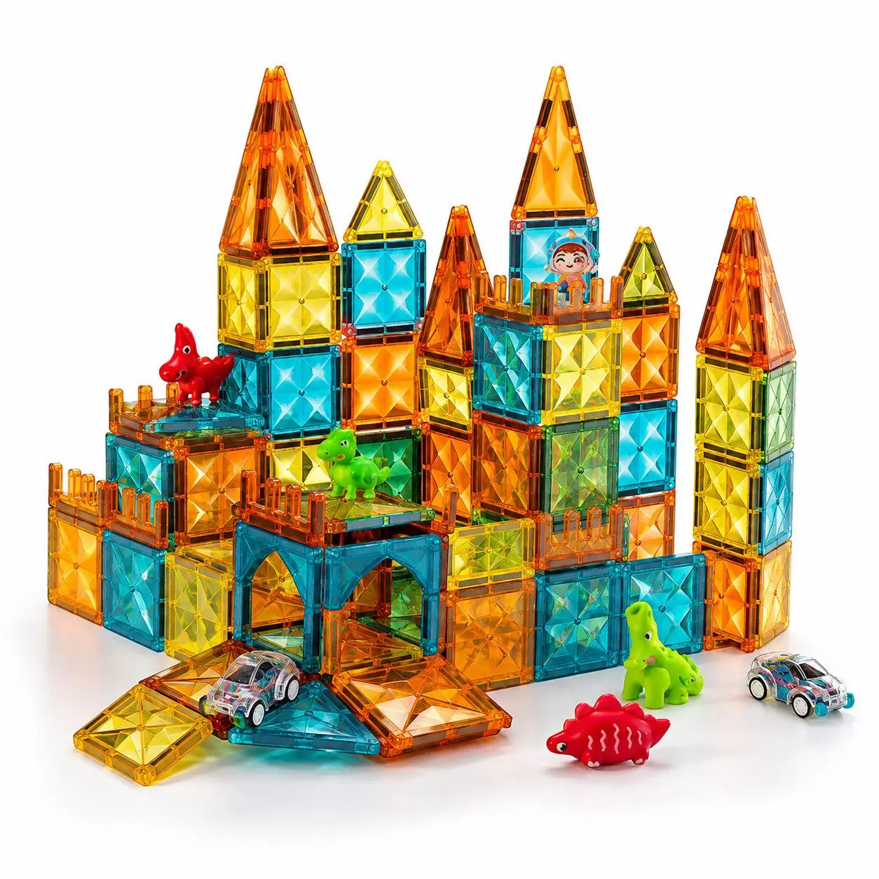 Magnetische bouwstenen 78-delige set, verlicht reuzenrad, dinosaurussen, vanaf 3 jaar, magnetische bouwstenen (set, 78 stuks, magnetische bouwstenen met sterk magnetisme en hoge hechting),