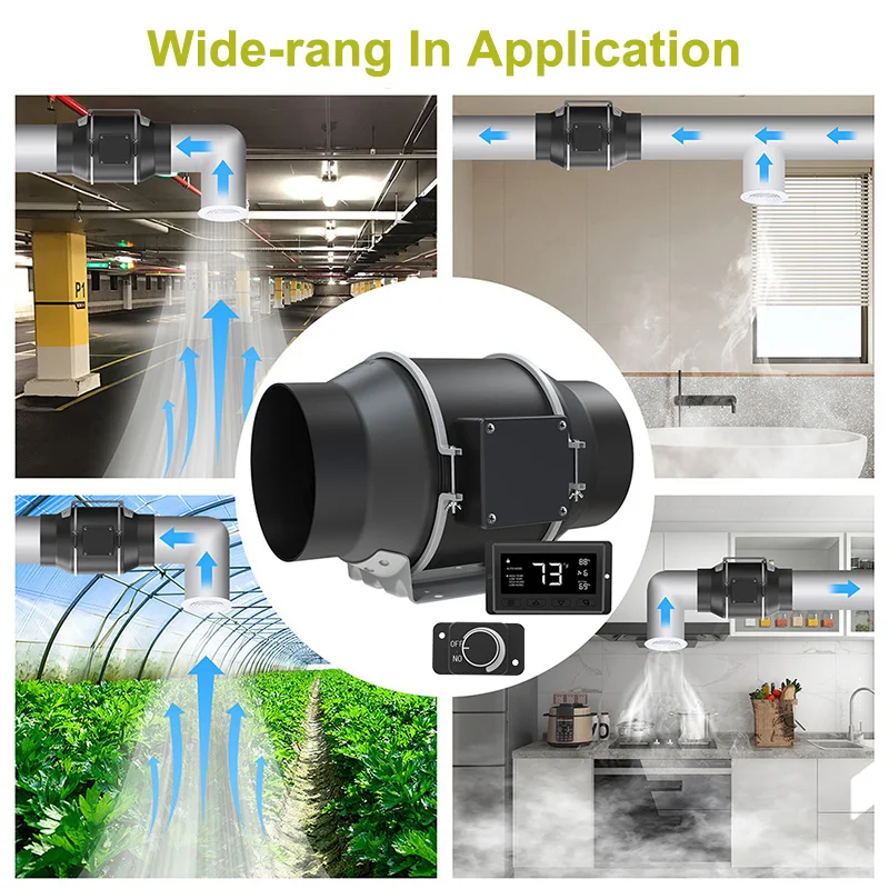 Inline Duct Fan 6 Inch EC Motor High Airflow 350 CFM Exhaust Fan For Exhausting Odors, Mold and Supply Fresh Air Extractor Fan