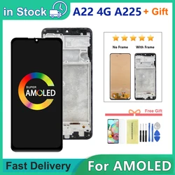 For AMOLED For Samsung A22 4G A225F A225F/DS A225 LCD Touch Screen Digitizer Repair Parts For Samsung A22 4G Display With Frame