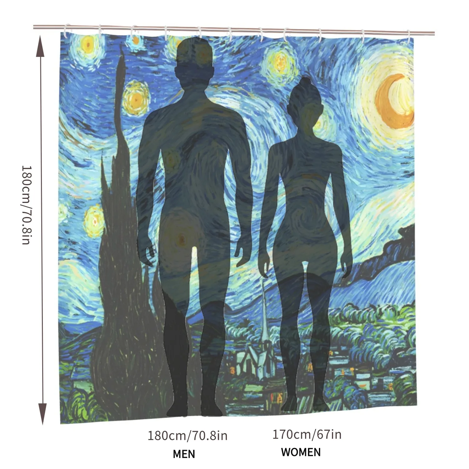 1pc Van Gogh-Inspired Artistic Shower Curtain Liner - Perfect for Bathroom Decoration - Includes 12 Hooks