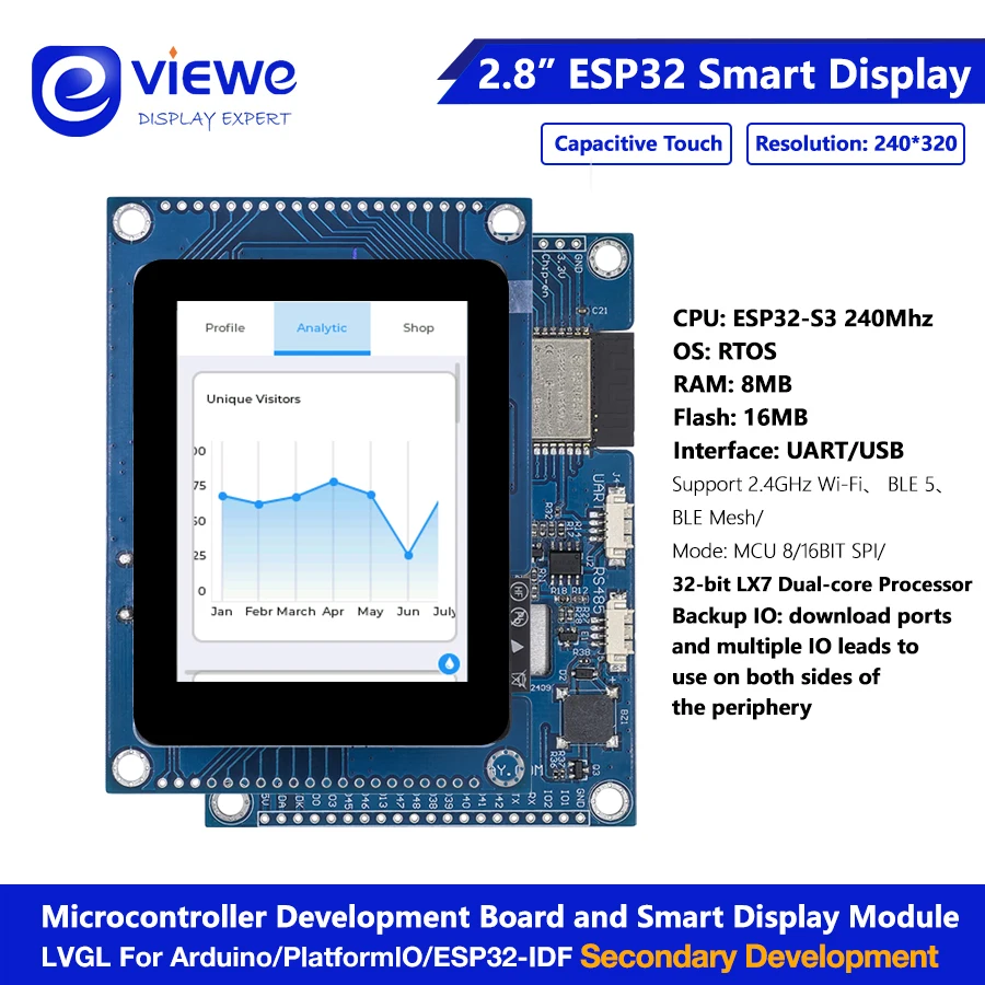 

2.8 inch 240*320 ESP32 S3 Display Development Board Dual Core LVGL HMI 16M Flash Ardu-ino WIFI&Bles LCD TFT Module with touch