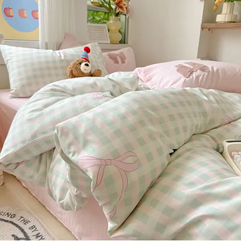 

Ins Style Bedding Set Duvet Cover Korean Style Wash Cotton Stripe Summer Soft Cool Summer Bed Sheet Set Comforte Set Quilt Cover