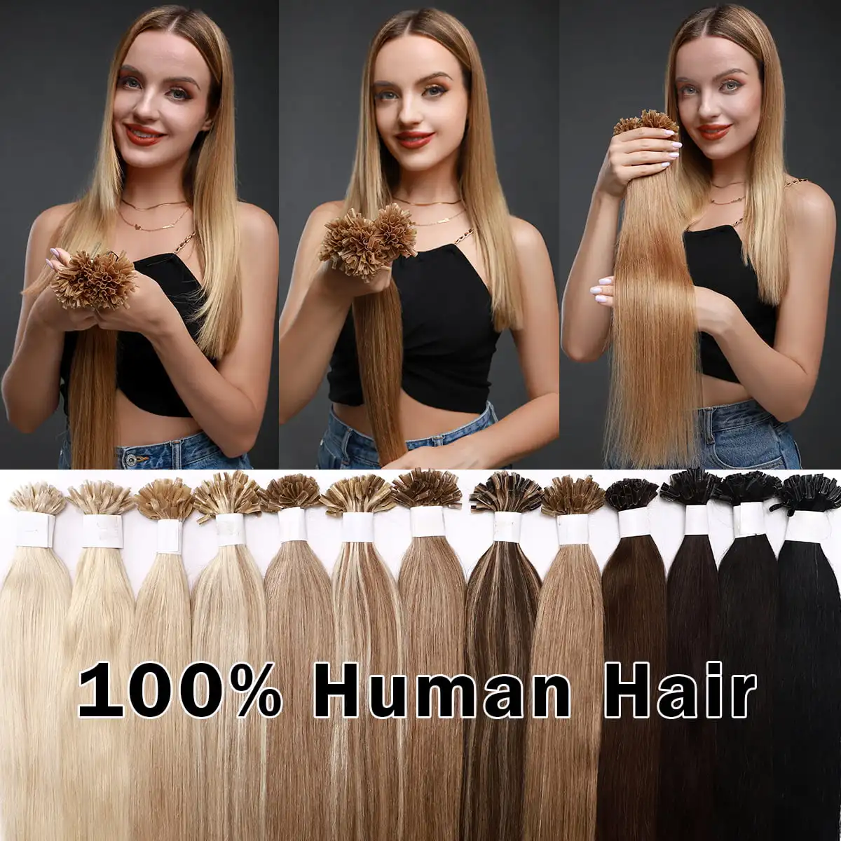 Hair Extension Real Human Hair 18 Inch Bonded Human Hair Extensions Balayage Color U Tip Fusion Hair Extensions 50g/50strands