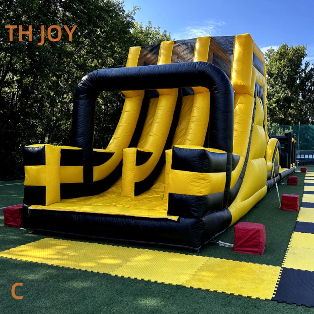 Cours d'obstacles gonflable de maison de rebond pour enfants commerciaux de 80 pieds 24m de long, diapositives de cavalier gonflables géantes pour adultes combos jeux de sport