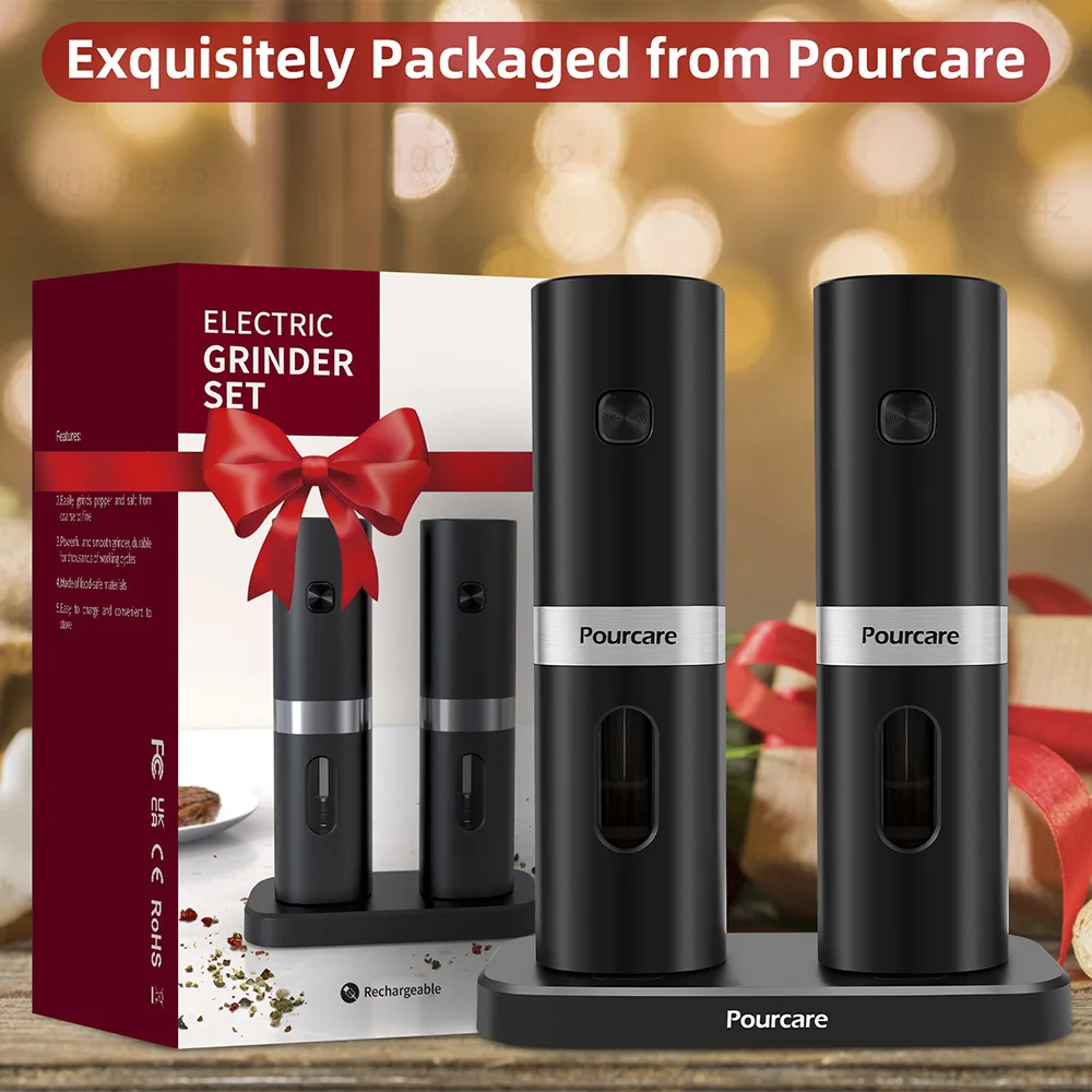 

Electric Salt Pepper Grinders Set 2 Pcs USB Charging Stainless Steel Salt and Pepper Grinder Set Adjustable Coarseness Kitchen