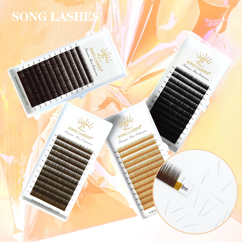 

SONG LASHES 4 Color Eyebrow Extensions No Curl Eyelash False Eyebrow 12 lines per tray Dark Brown Light Brown High Quality