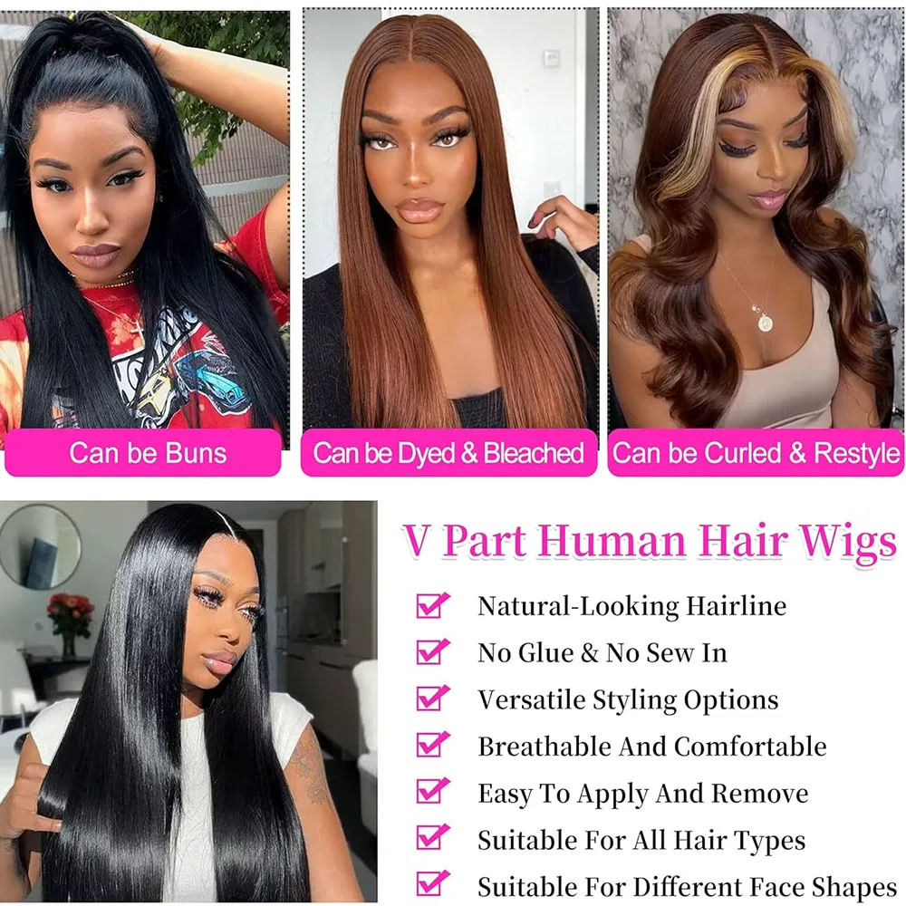 Silkwave Straight V Part Human Hair Wig Glueless Upgrade Human Hair No Leave Out Head Clip In Half Wig Brazilian For Women view 3