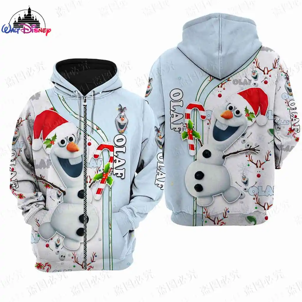 Olaf Disney cartoon Christmas men women 3D Print High quality Fleece Zipper/ Hoodies parent-child clothing Pullover Tops