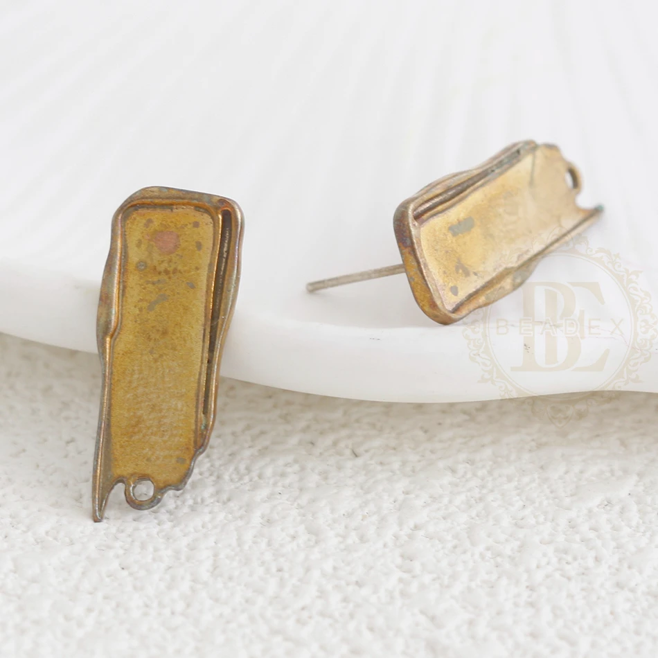 DIY Supply - قطعتان من عمود القرط النحاسي الصلب مع دبوس من الفضة الإسترليني - غير منتظم 23.2 × 9.3 ملم (4923C-1)