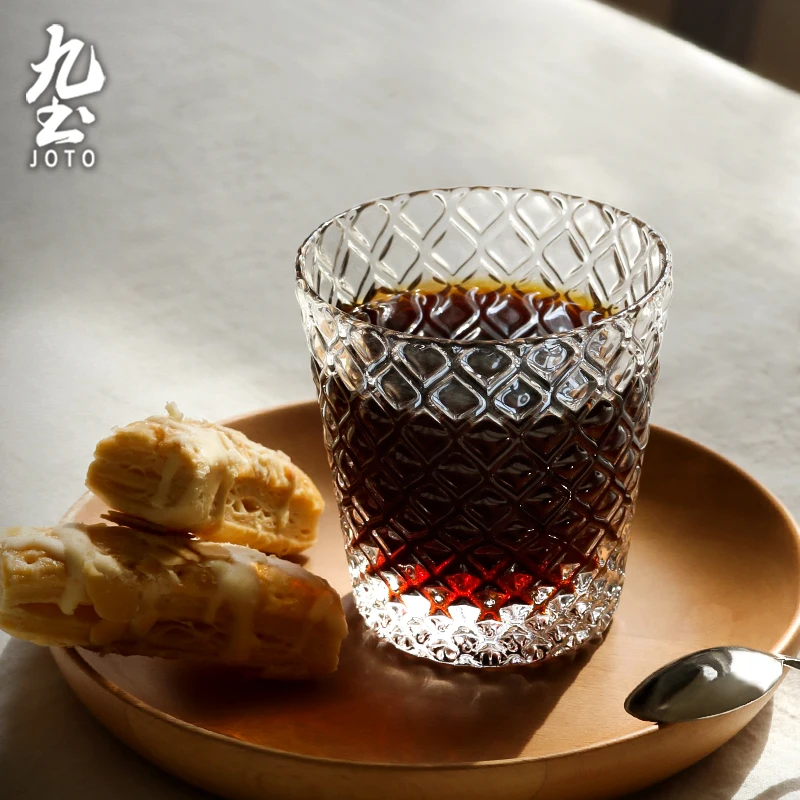 

JOTO Minimalist Embossed Glass Coffee Cup - Elegant and Durable Drinkware for Everyday Use CUPR0555