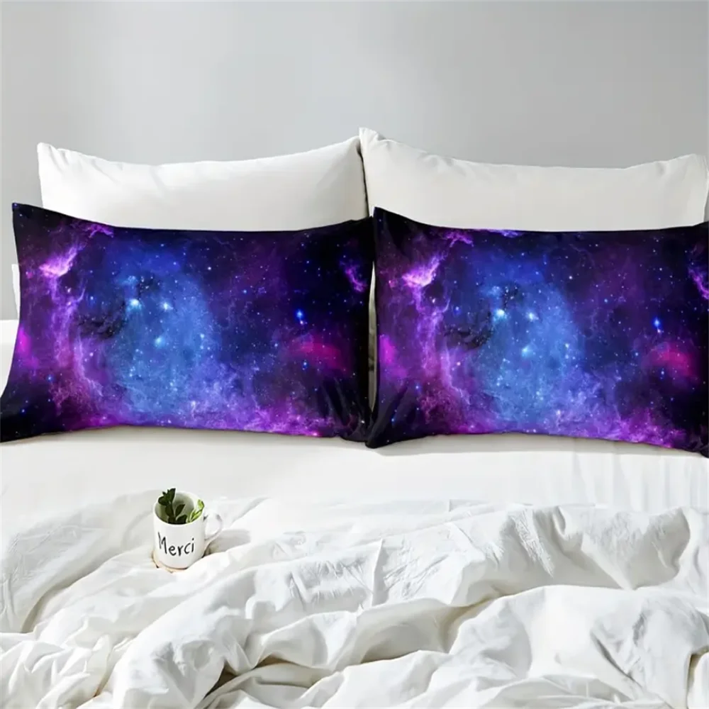 2/3pcs Vibrant Purple Galaxy Space Star Aviation Nebula Fitted Sheet Set - Soft, Breathable, Comfortable, Deep Pocket Mattress
