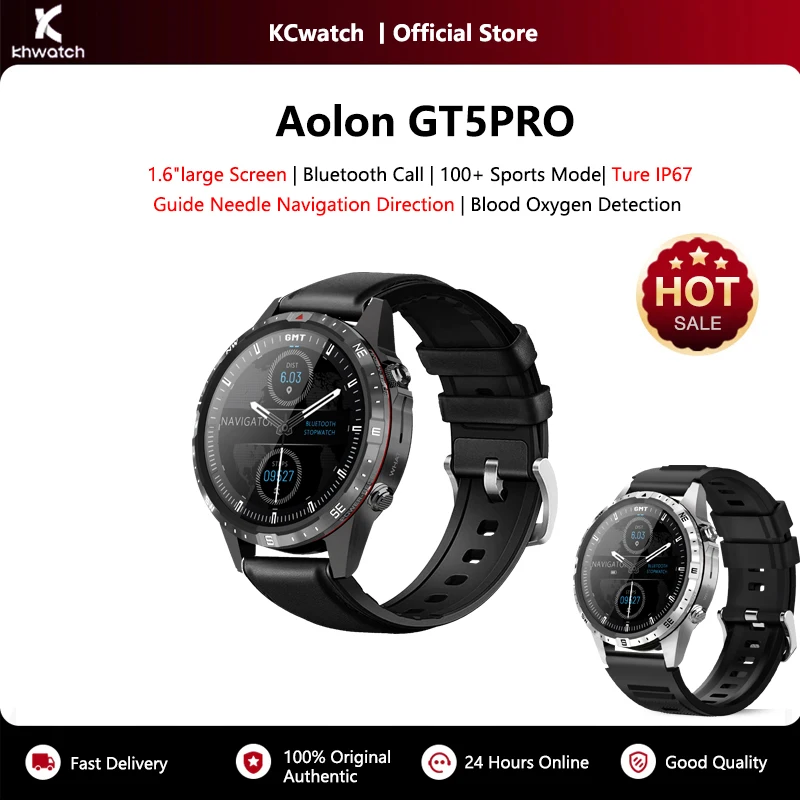 KHwatch GT5PRO Man Watches 1.6"Large Screen BT Call 100+ Sports Modes IP67 Waterproof 340mAh Couple's Watches Women Watches