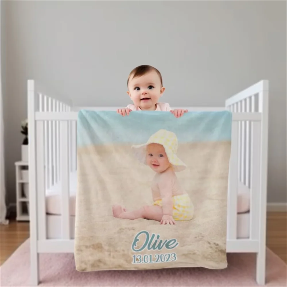 Custom Blanket with Photo, Minky Baby Blanket, Blanket with Name, Personalized Nursery Blanket, Baby Shower Gift Personalized