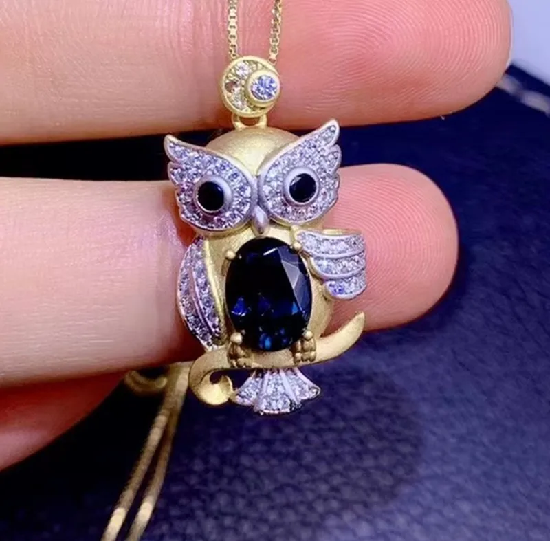 

Exquisite Jewelry 925 Sterling Silver Inlaid Natural Dark Blue Topaz Girl's Popular Noble Owl OL Style GEM PENDANT Necklace Supp