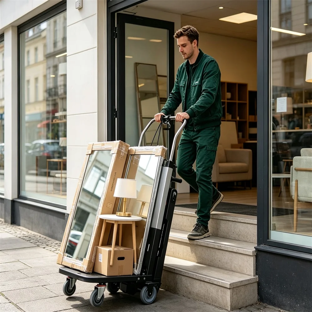 Faltbarer Elektrischer Treppensteiger mit 200kg Tragfähigkeit, Leichtes Raupendesign für Mühelosen Transport, Verstaubarer Handwagen für Logistik und Haushaltsgeräte-Lieferung