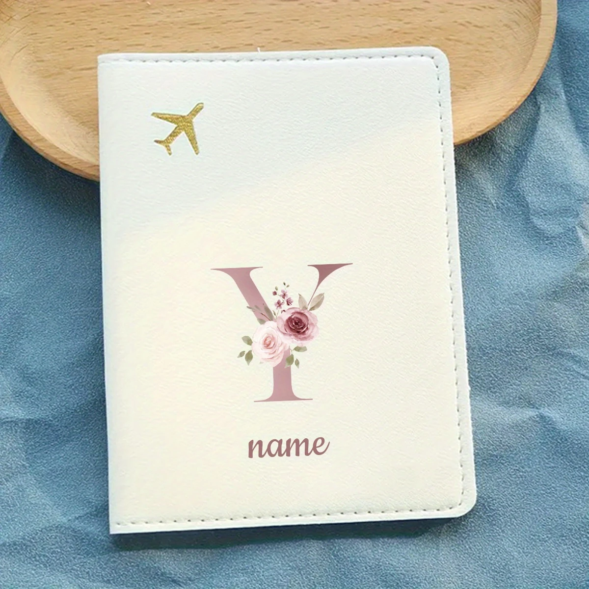 Men Accessories Name - Personalized Blue Floral Passport Wallet Compatible