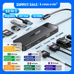 Lemorele USB-C Hub 10-in-1 Docking Station VGA USB Type C Hub 4K60Hz HDMI-compatible USB 3.0 Adapter PD100W Laptop Accessories