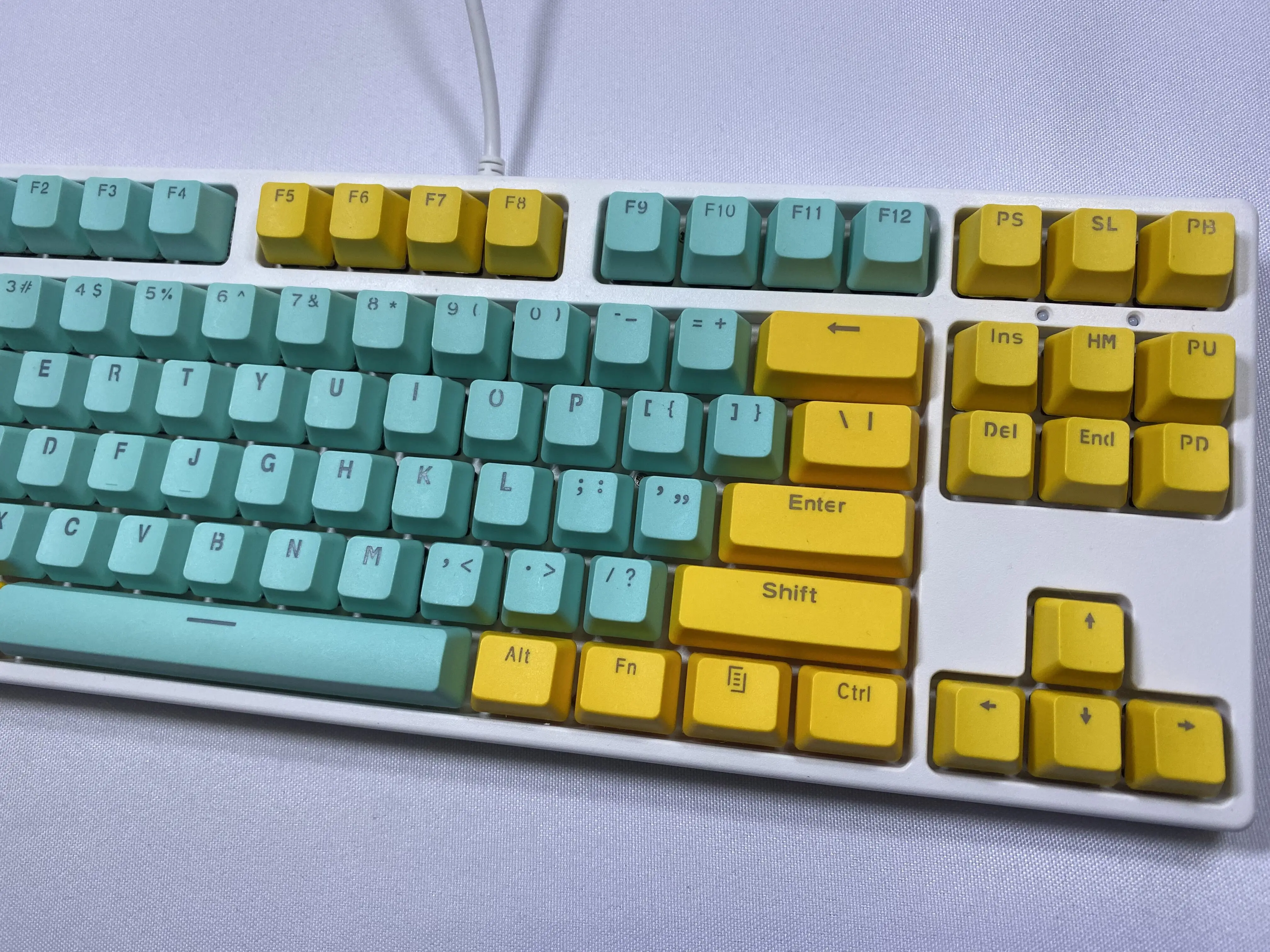 Teclas de Teclado mecánico de altura OEM, color amarillo Cian, 87 teclas, Material PBT, caracteres retroiluminados dobles, teclas de juego transparentes