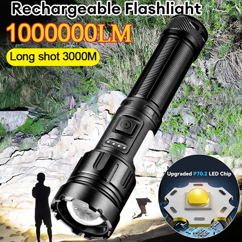 

1000000LM Most Powerful Led Flashlight Rechargeable LED Flashlights High Power Zoom Torch Long Range 3000m Tactical Lantren