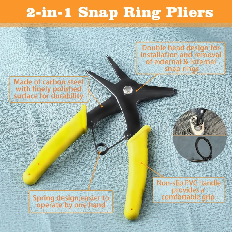كماشة حلقية للقفل الداخلي والخارجي ، مزيل حلقات القفل ثنائي الغرض ، 2 في 1 ، 10: 40
