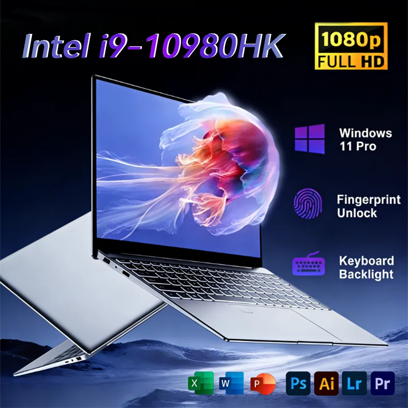 

Intel Core i9-10980HK 15.6 inch Business Laptop 16GB RAM 1TB 2TB SSD Windows 11 Pro Notebook Fingerprint Unlock Office Laptop