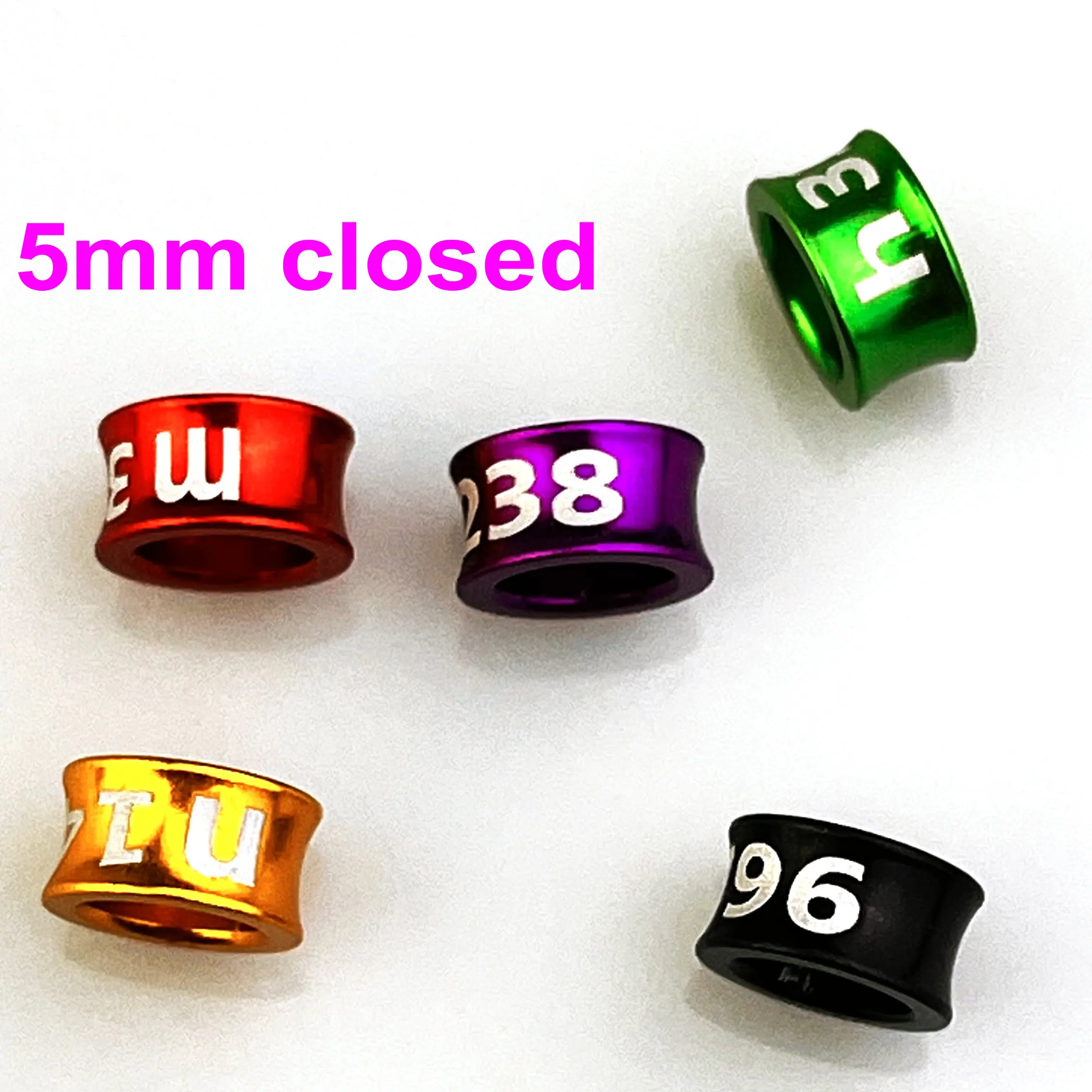 

Алюминиевые резинки для ног птицы, закрытые кольца для попугаев, не на заказ, случайный символ, Цветовая смесь, 5 мм, 25 шт./Лот