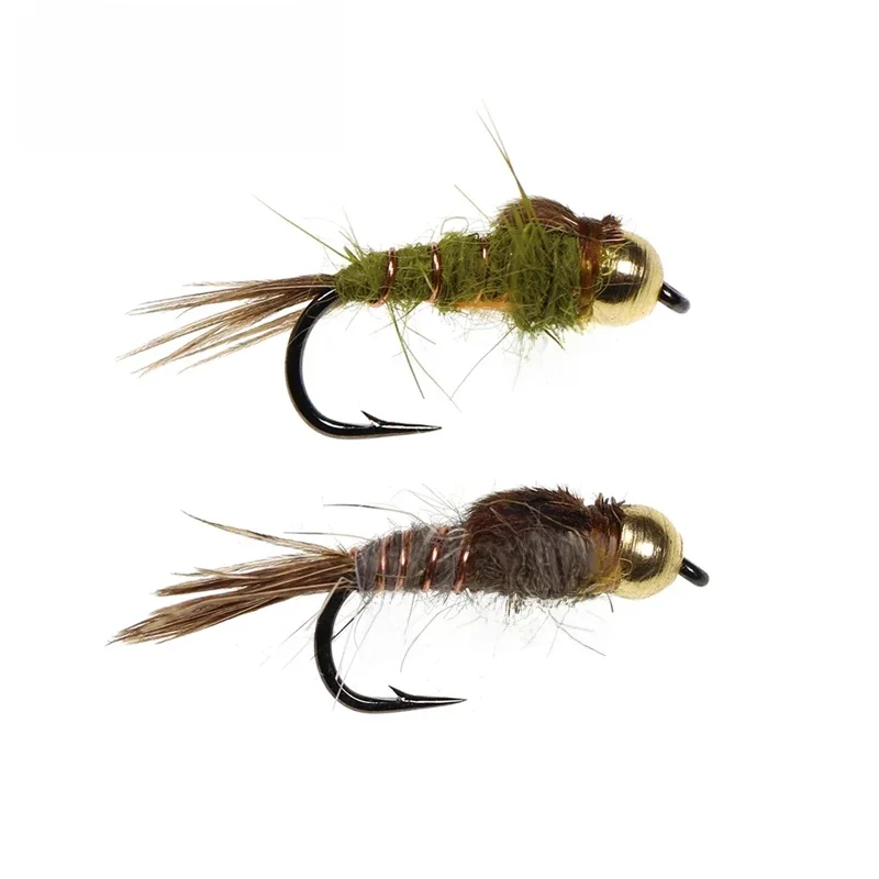 Bimoo 6 pièces/lot # 14 tête de perle en laiton oreille de lièvre nymphe queue de faisan naturel mouches humides truite bar Grayling leurres de pêche à la mouche
