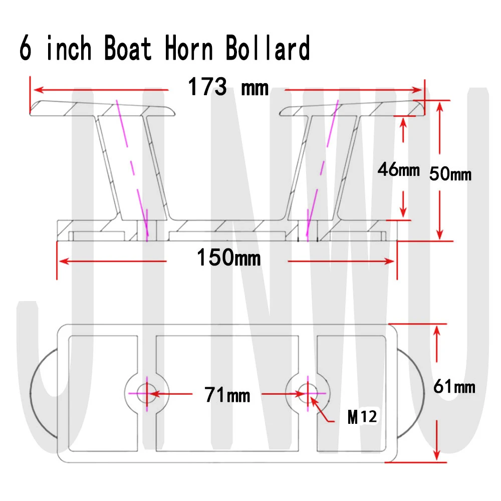 6 inch Boat Accessories 316 Stainless Steel Double Cross Horn Docking Bollard Cleat Marine Hardware Mooring Dock Bitt Bollard