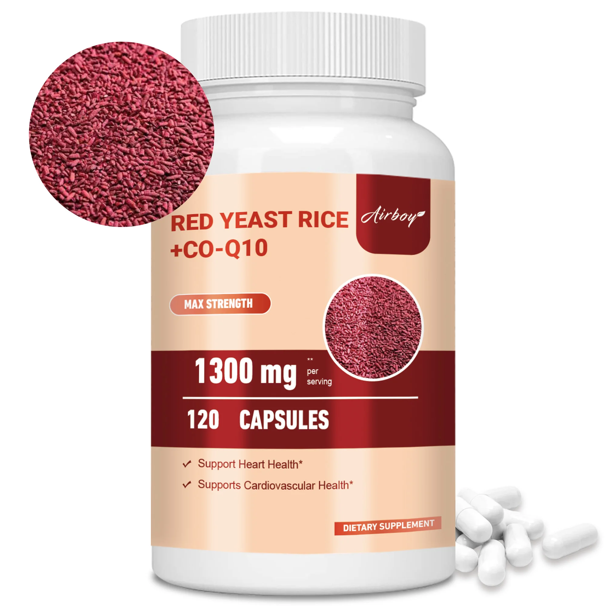 Red Yeast Rice + CoQ10 - Supports Heart, Cardiovascular Health, Healthy Cholesterol Levels, Antioxidants - 120 Capsules