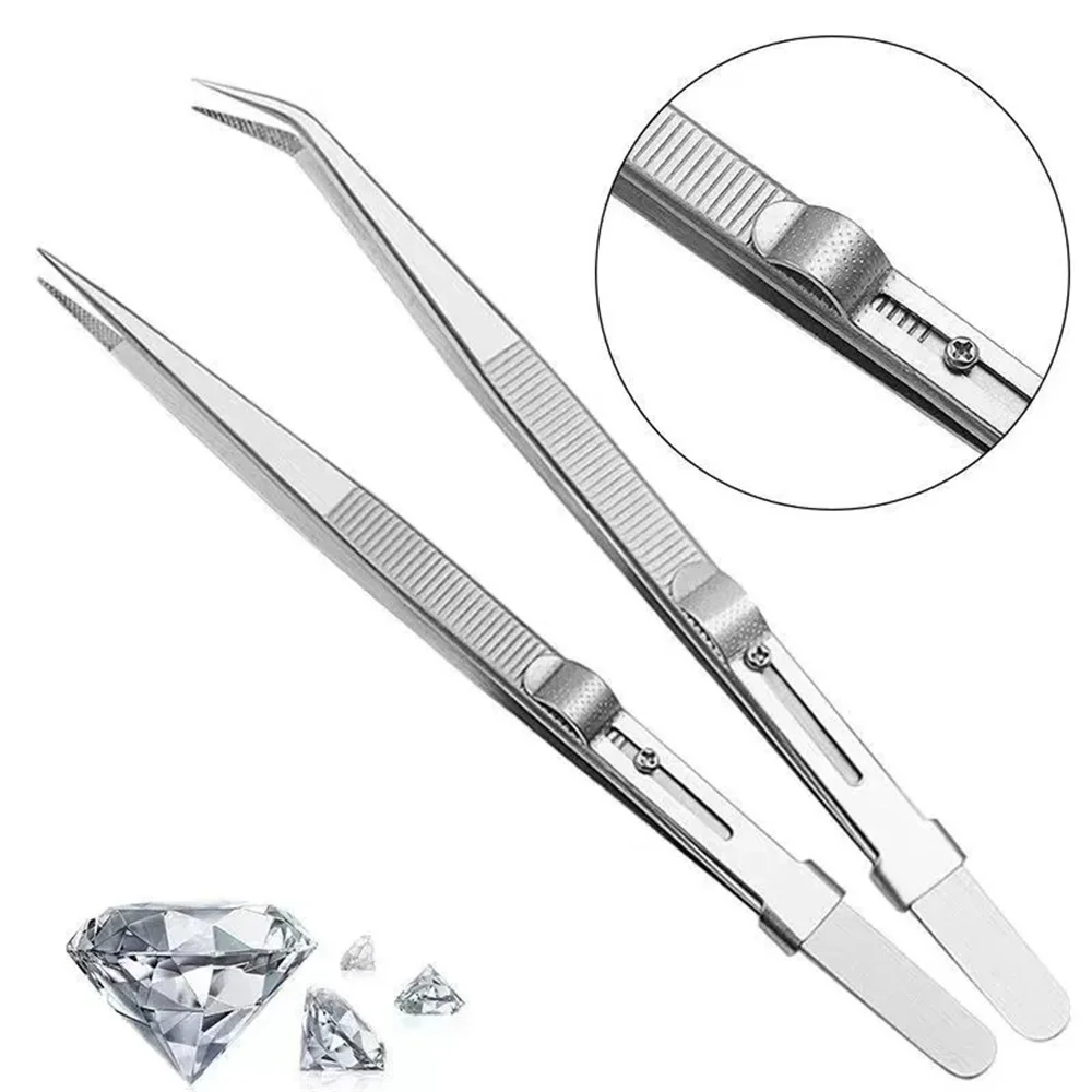 Tweezers, Stainless Steel Tweezers Adjustable Slide lock Antistatic Tweezers Jewelry Making Tool For Electronic Component Repair