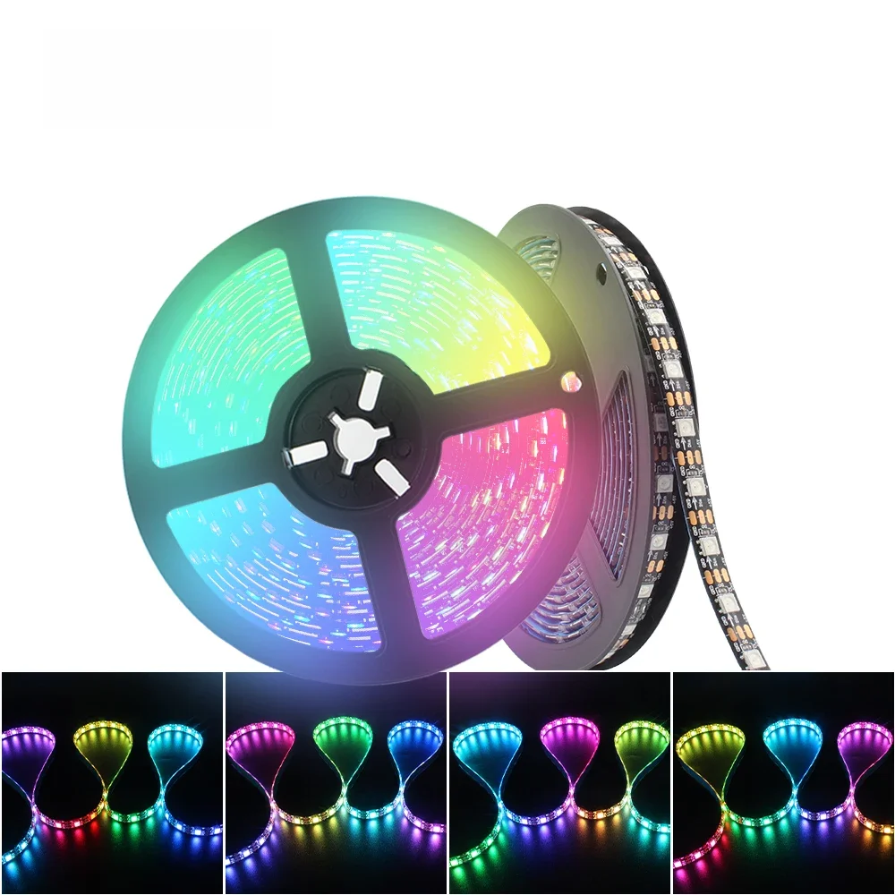 WS2812B RGBIC LED-Streifenlicht, 5 V DC 5050, 300 LEDs, SMD, digitales LED-Band, Bandlampe, schwarze Leiterplatte, wasserdicht, adressierbarer RGB-IC-Streifen