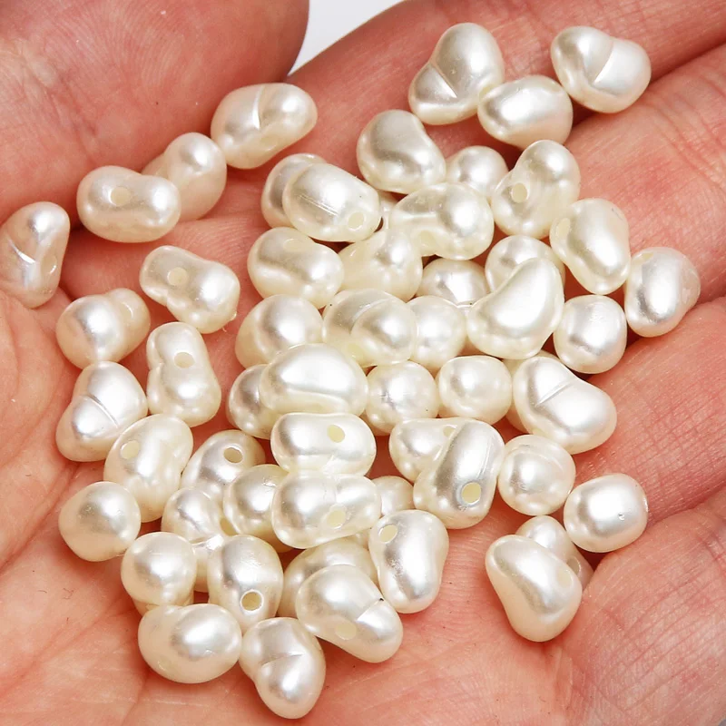 100 sztuk 6x9mm nieregularne beżowe akrylowe wisiorki perły koraliki sztuczne perły luźne koraliki do tworzenia biżuterii Diy bransoletka naszyjnik