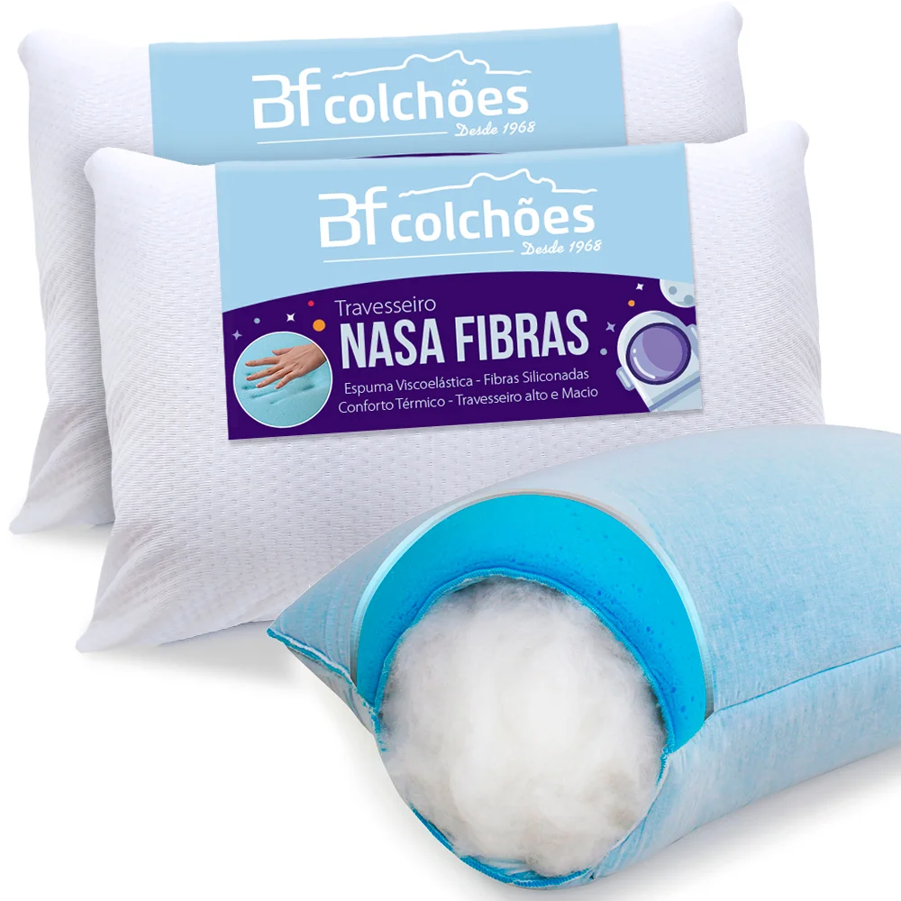 Kit 2 Pillows Nasa Foam Anti-allergic Siliconed Fiber BF Mattons