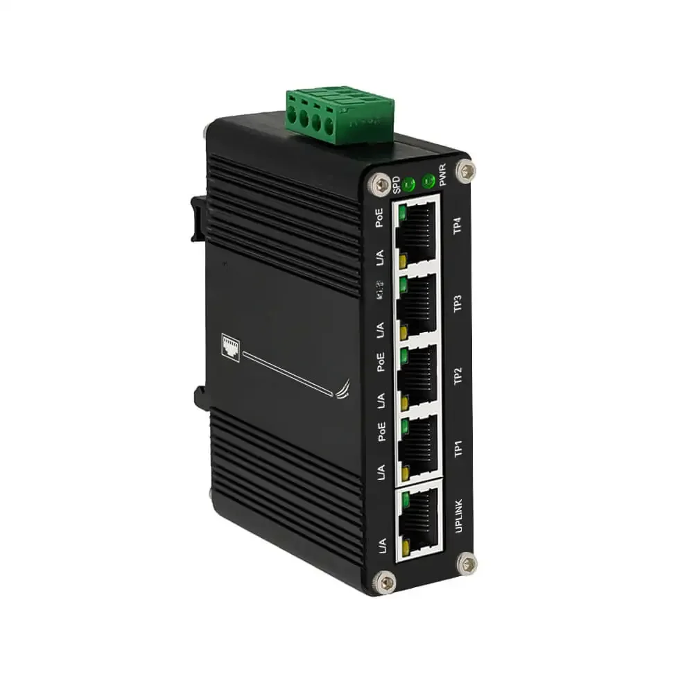 Przemysłowy (PoE) Gigabit Ethernet Switch 4/5X10/100/1000Mbps RJ45 na szynę DIN, obudowa aluminiowa IP40, 12~48V DC — zdjęcie produktu 7