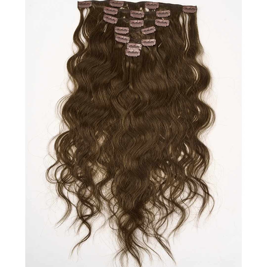 مشبك موجة طبيعية في شعر مستعار بشري اللون الطبيعي 100% مشبك شعر بشري ريمي في 85-120 جرام 7 قطعة/المجموعة رأس كامل للنساء #3