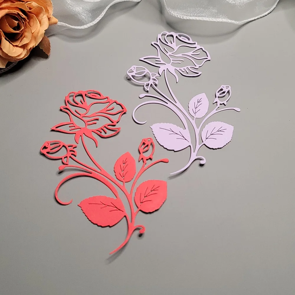 Różowe metalowe matryce do wycinania Scrapbook Embossing Flower Die Cuts Album DIY Craft Cutting Die Rose Dies