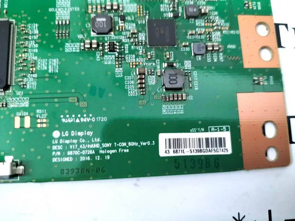 Sony KD-43X720E T-Con Board 6871L-5139B 1-897-133-11 V17 _ 43 6870C-0726A 03938N!