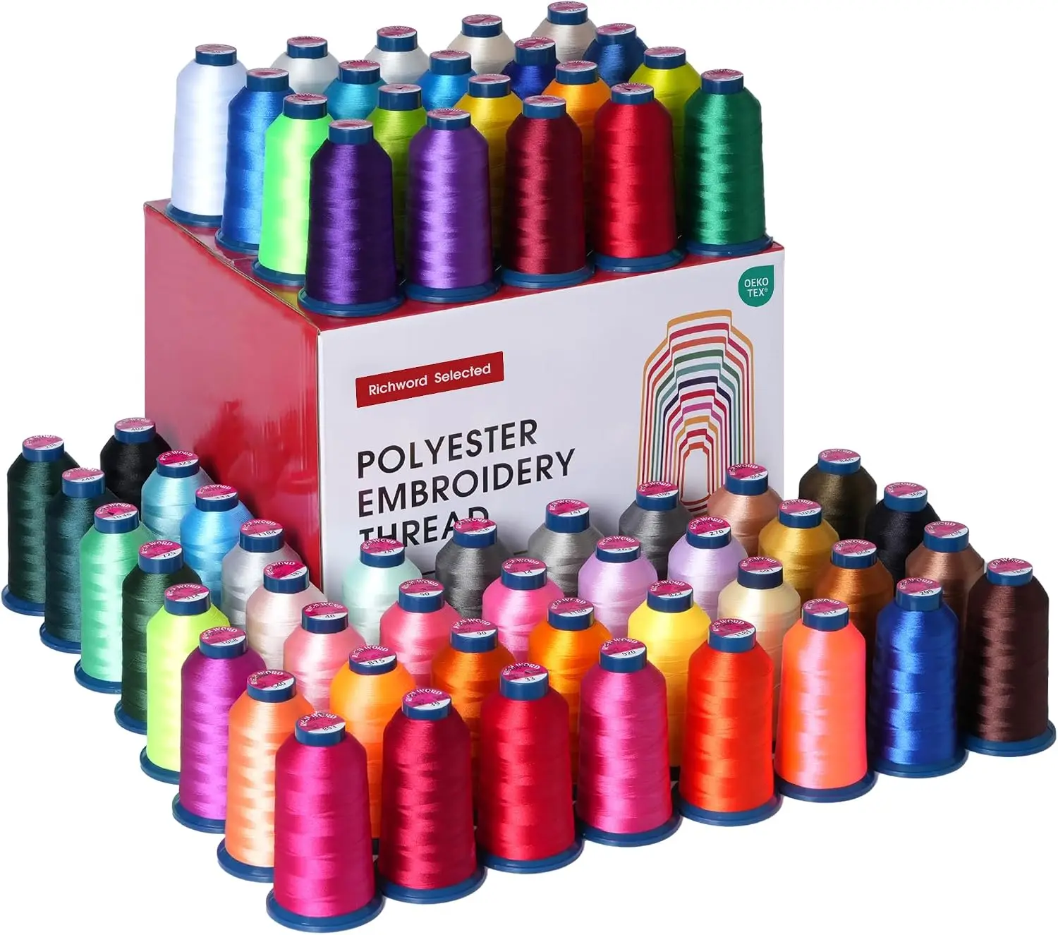Poolin Richwod Embroidery Machine Thread Richword Selected 15/40/60/100 Colors 40WT (108D/2) Polyester Thread Kit Each Cone 4000M (4374Y)