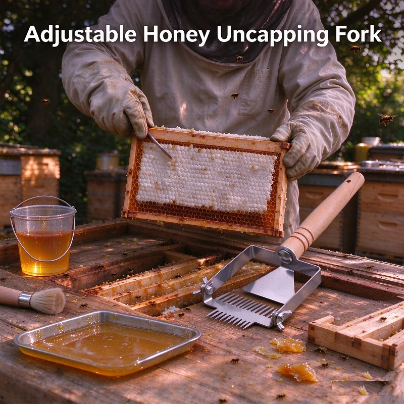 Honey Fork Wooden Handle Uncapping Fork Shovel Honey Cutter Knife Uncapping Scraper Bee Hive Honey Scraper Beekeeping Tools