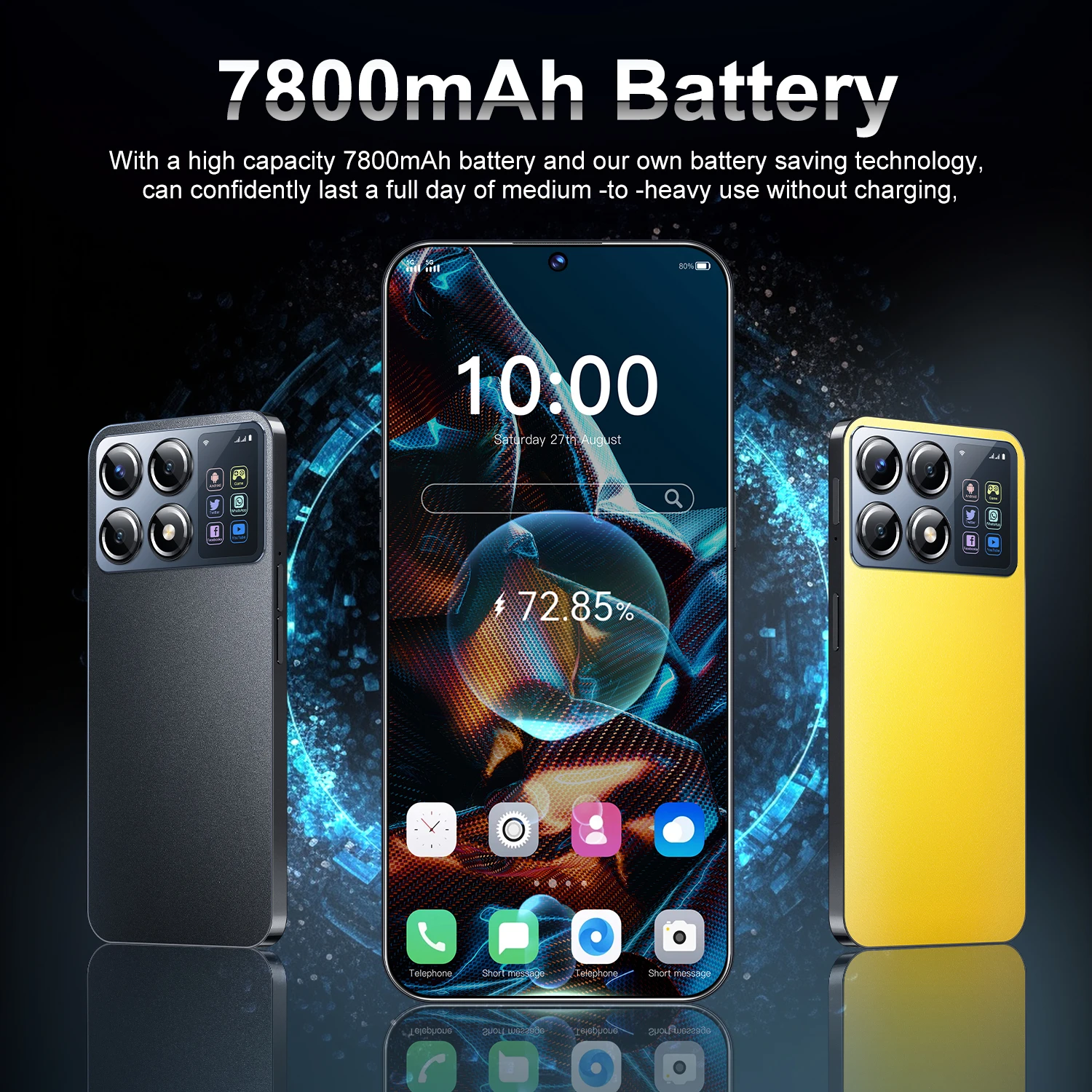 2024 Global Version Mobile Phones X7 Pro Original Cellphones 7.3inch HD 16G+1TB smartphone 5G 7800mAh Battery 72+108MP Camera