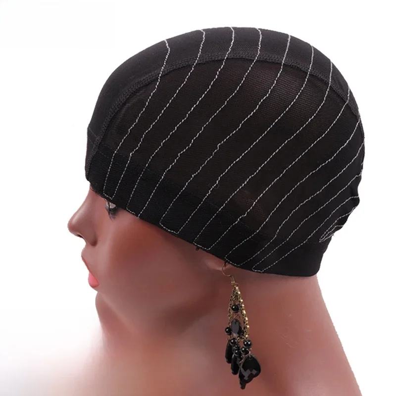 Bonnet en maille sans colle avec ligne blanche, 1 pièce, pour la fabrication de perruque, capuchon de carte frontale noir avec ligne de guidage pour filet à cheveux débutant, fermeture en dentelle 4*4
