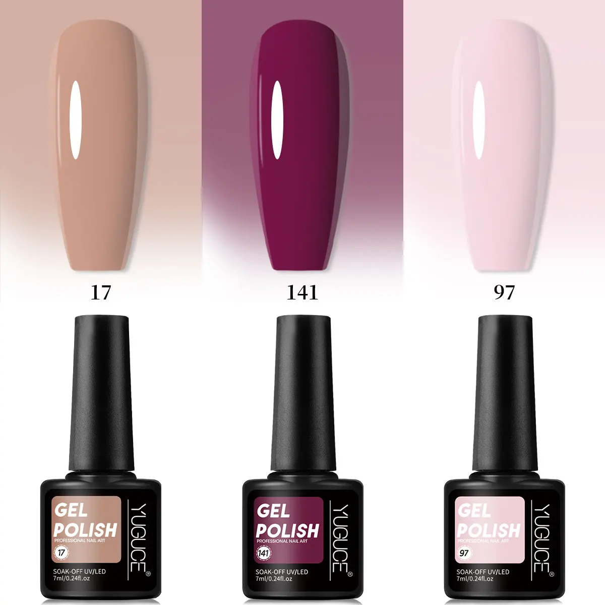 YUGUCE 3PCS/SET pure color nail polish gel, multi-color matching LED long-lasting shine, easy to apply, suitable for all seasons