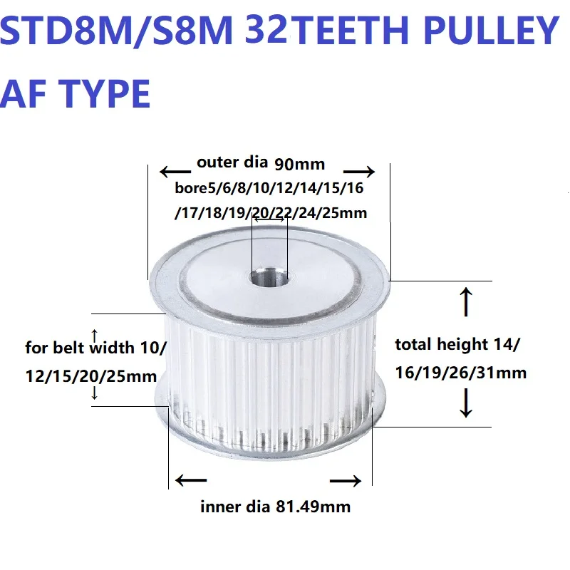 STD8M Belt Pulley S8M 32Teeth Belt Wheel Timing Pulley Aluminum Alloy Timing Belt Pulley For Belt Width 10 12 15 20 25mm