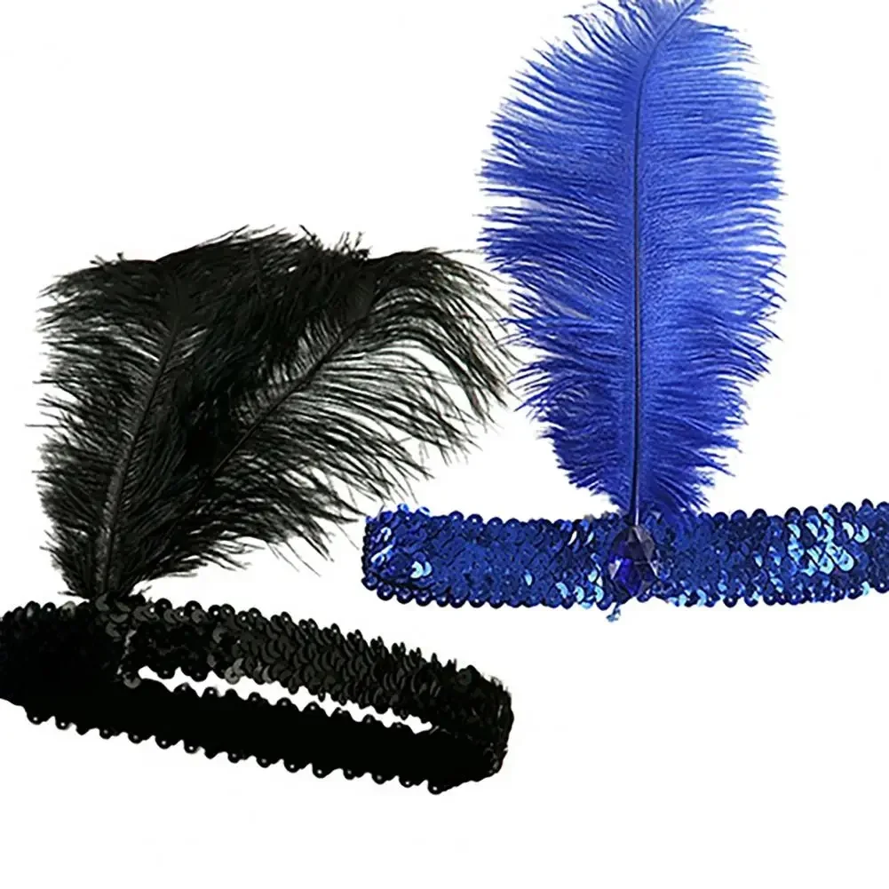 Serre-tête en plumes d'autruche pour Halloween, bandeau à paillettes et strass, cerceau pour cheveux, Cosplay, couvre-chef indien